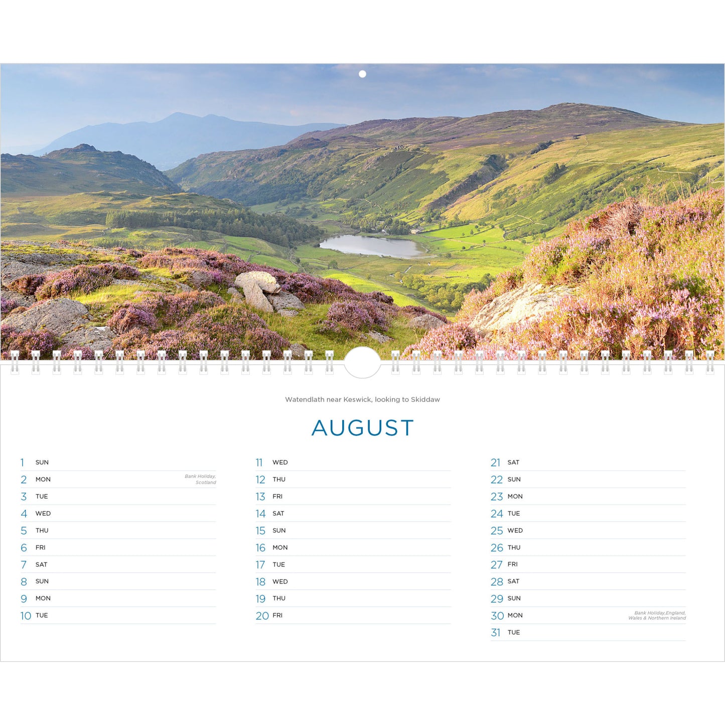 Lake District Panoramic Calendar 2027 - August (Watendlath)