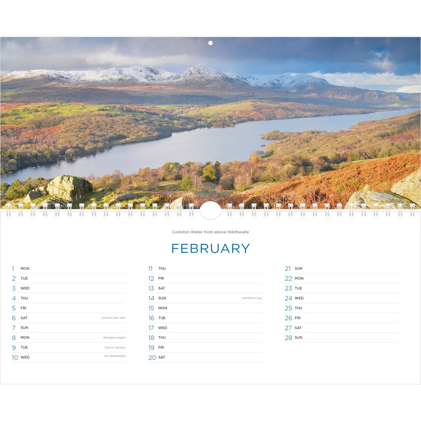 Lake District Panoramic Calendar 2027 - February (Coniston Water)