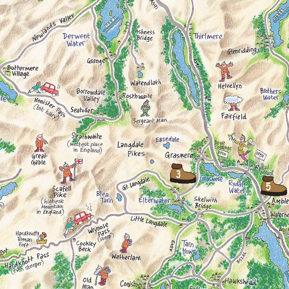 Lake District Walkers Lap Map closeup of map