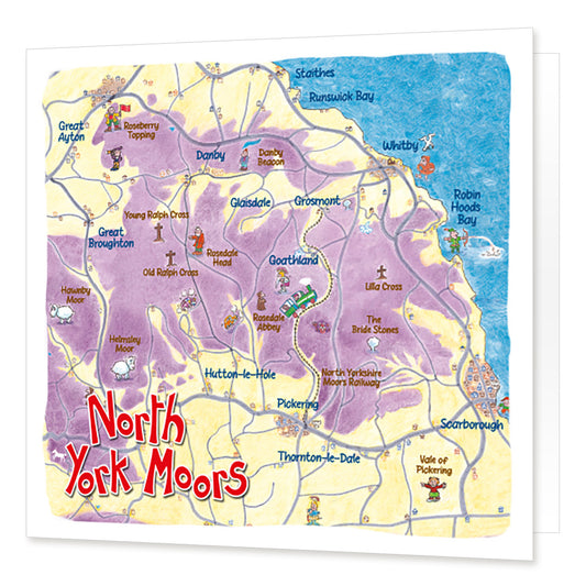 North Yorkshire Moors Lap Map Greetings Card