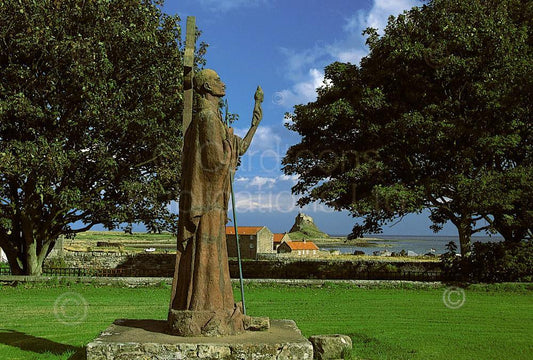Lindisfarne Castle from the statue of St Aiden postcard | Great Stuff from Cardtoons