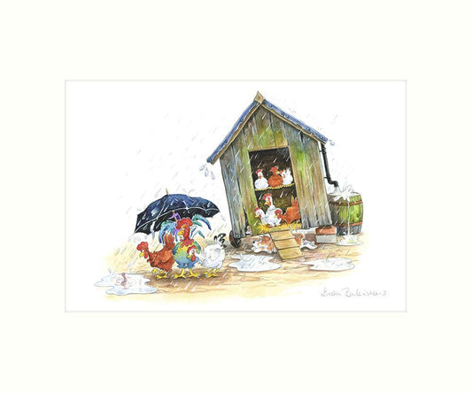 "Clucking In The Rain" Art Print | Great Stuff from Cardtoons