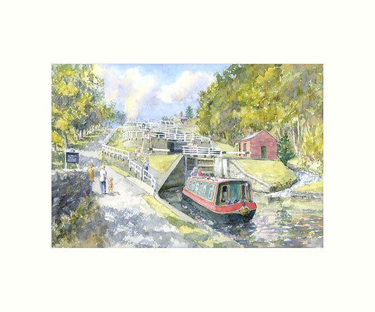 Five Rise Locks, Bingley art print | Great Stuff from Cardtoons