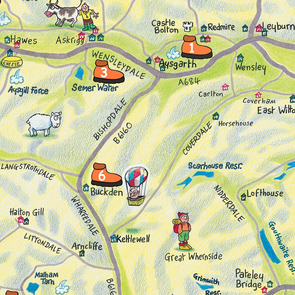 Yorkshire Dales Walker's Lap Map closeup of map